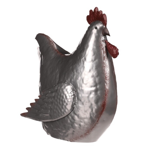 Slepice - kovová dekorace, barva stříbrná