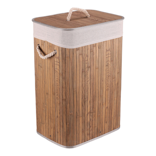 Koš prádelní - bambusový, s víkem, tmavě šedý