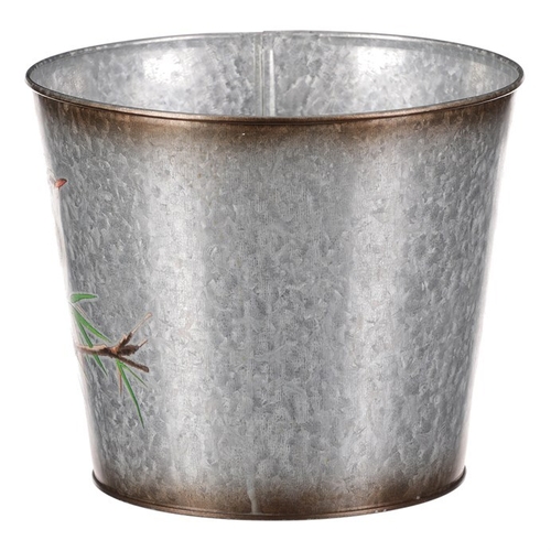 Kovový obal na květiny, design s ptáčky.