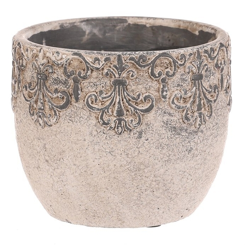 Obal na květiny - beton, ozdobné ornamenty, šedý