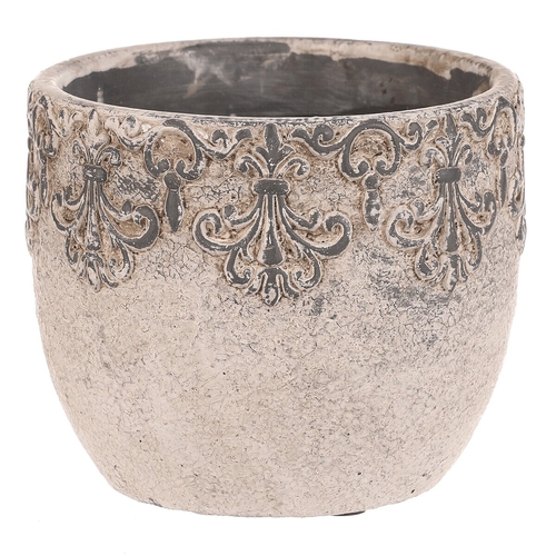 Obal na květiny - beton, ozdobné ornamenty, šedý