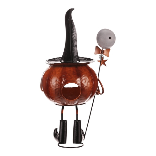 Dýně strašidelná na nohou - kovová dekorace, oranžová