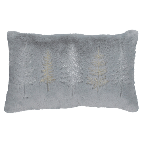 Polštář s výplní - umělá kožešina, vánoční, šedý, 100% polyester, 50 x 30 cm