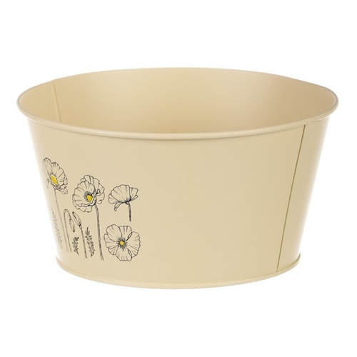 Obal kovový - nízký, motiv kvetoucího máku, žlutý