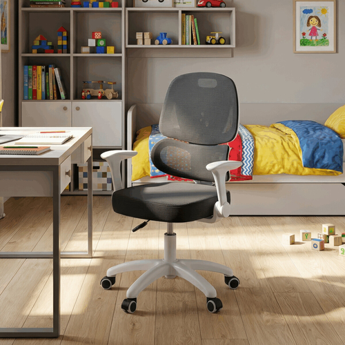 Dětská židle, výškově nastavitelná, šedá síťovina, KA-K1063 GREY