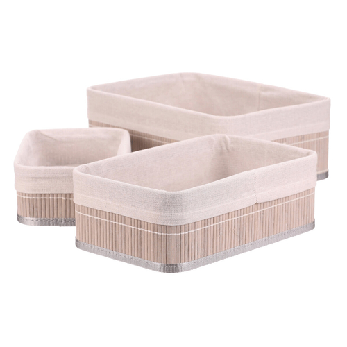 Koš regálový - bambus, šedý, cena za sadu 3 ks