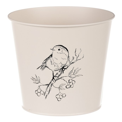 Obal kovový - motiv ptáčka, barva krémová