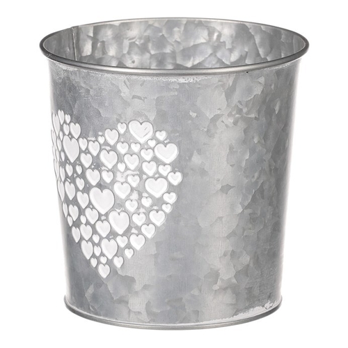 Obal z kovu na květiny, v zinkové barvě se srdcem.