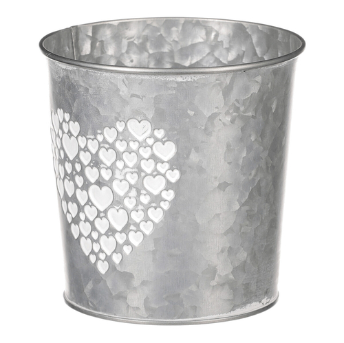 Obal z kovu na květiny, v zinkové barvě se srdcem.