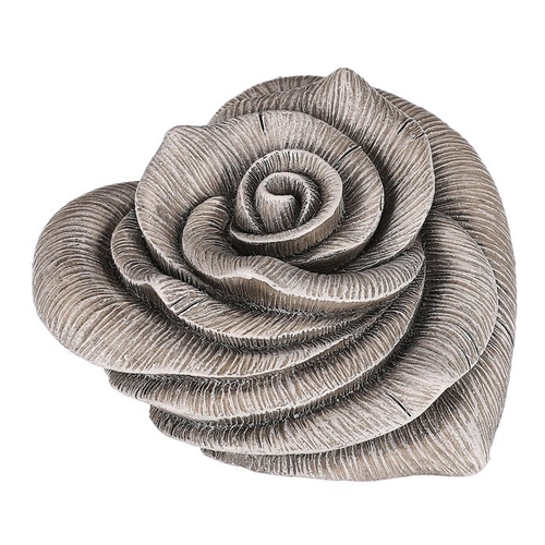 Květ růže ve tvaru srdce - polyresin, šedý