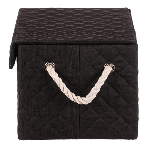 Koš regálový - látkový s uchy, hranatý, černý