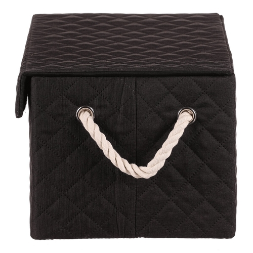 Koš regálový - látkový s uchy, hranatý, černý