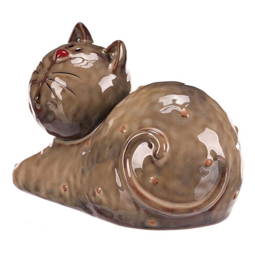 Kočka - keramická figurka, ležící, vel. XL, hnědá