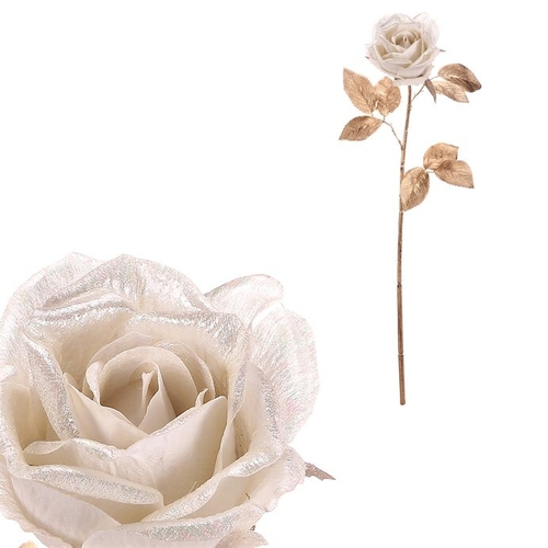 Růže - umělá řezaná, bílá s pozlacením