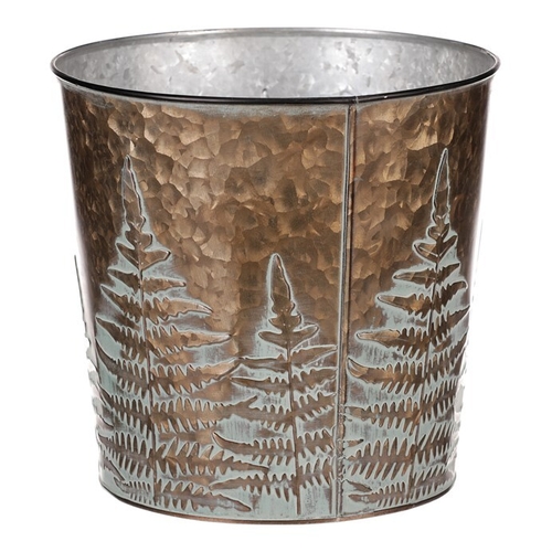 Obal z kovu na květiny, v  měděné barvě s kapradím.