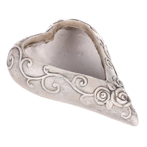 Obal květinový pietní - srdce s růžemi, polyresin, šedý