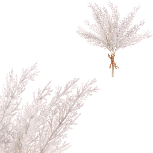 Túje - umělý trs, bílý se třpytkami, cena za svazek (4 ks)