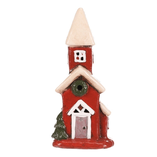 Domeček keramický - kostel, LED osvětl., červený s bílou střechou