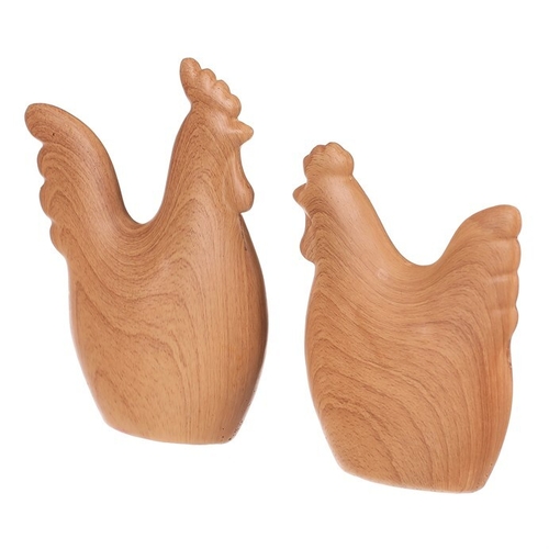 Slepice s kohoutem - polyresin, imitace dřeva, cena za sadu 2 ks