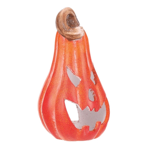 Dýně keramická - s obličejem, na svíčku, tvar hrušky, oranžová