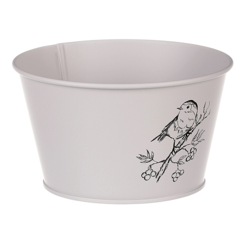 Obal kovový - nízký, motiv ptáčka, barva šedá