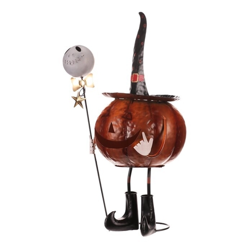 Dýně strašidelná na nohou - kovová dekorace, oranžová