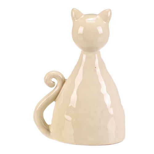 Kočka - keramická figurka, dekor květin, vel. L, žluto-zelená