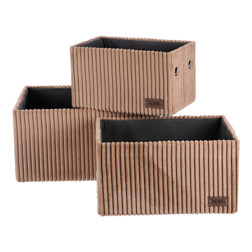 Koš regálový - manšestrový potah, hnědý, cena za sadu 3 ks