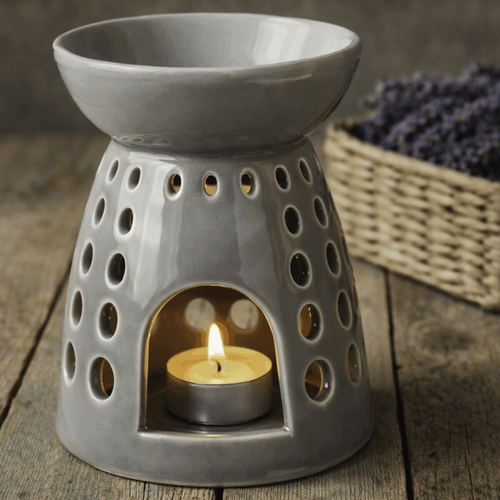 Aromalampa - porcelánová, kulaté otvory, barva šedá