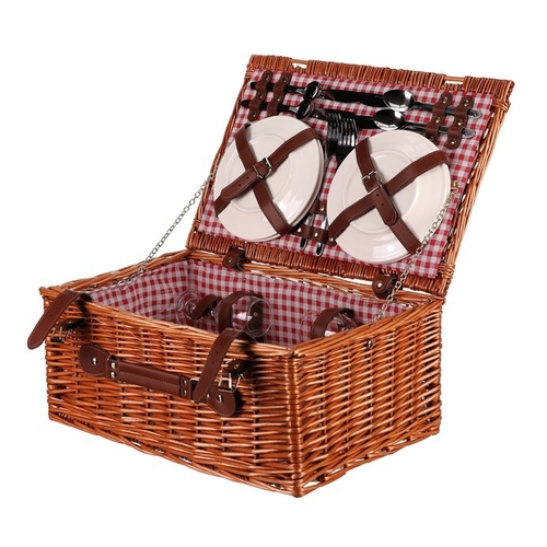 Koš piknikový - s vybavením pro 4 osoby, proutěný, barva hnědá
