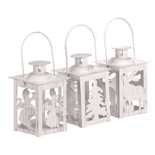 Lucerna mini - kov, mix 3 druhů, LED svíčka, bílá, cena za 1 ks