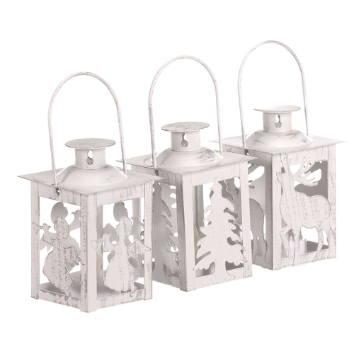 Lucerna mini - kov, mix 3 druhů, LED svíčka, bílá, cena za 1 ks