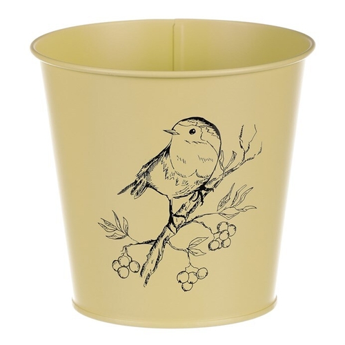 Obal kovový - motiv ptáčka, barva žlutá