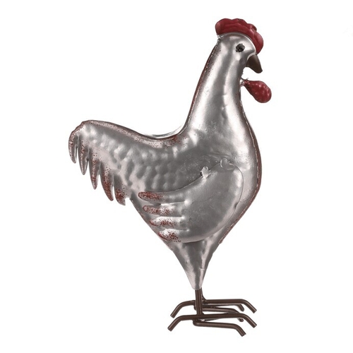 Kohout - kovová dekorace, barva stříbrná