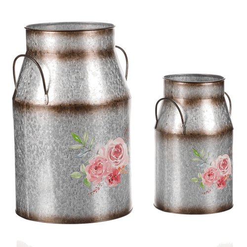 Kovová váza, sada 2ks. Design s růžemi.