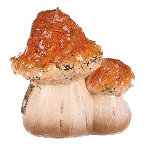 Domeček z polyresinu - houba, duo, s LED osvětlením, oranžová stříška