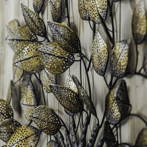 Strom kovový - nástěnná dekorace, špičaté lístky, zlatý