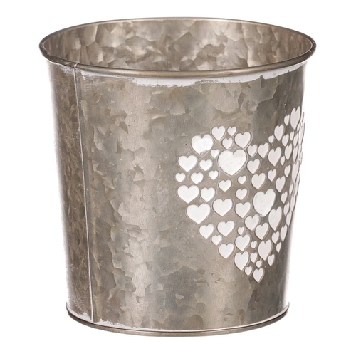 Obal z kovu na květiny, v  tmavě krémové barvě se srdcem