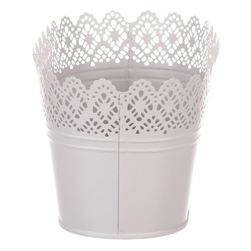 Obal kovový - truhlík, krajkový okraj, barva šedá