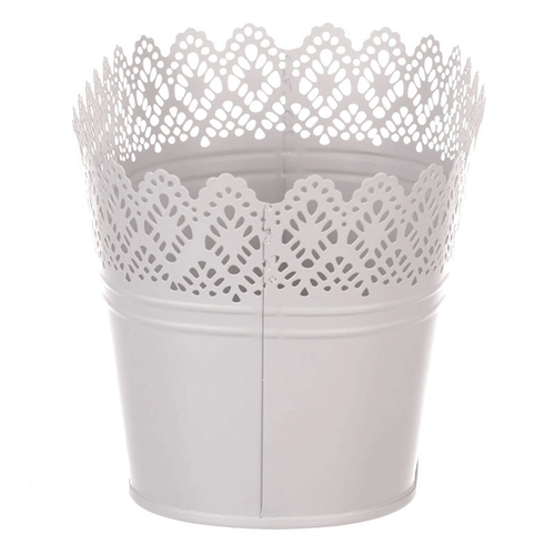 Obal kovový - truhlík, krajkový okraj, barva šedá