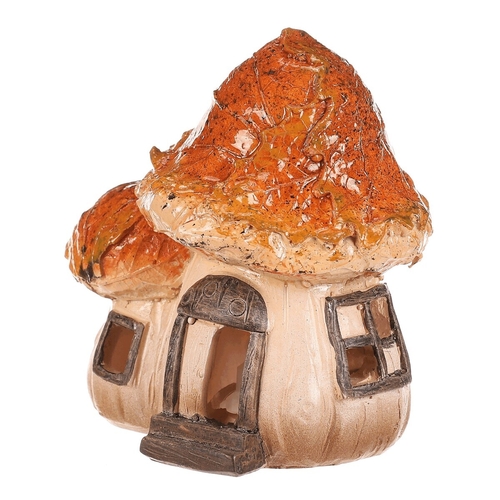 Domeček z polyresinu - houba, duo, s LED osvětlením, oranžová stříška