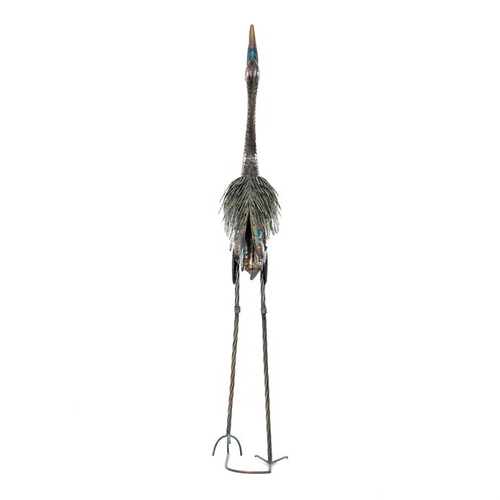 Volavka - 133 cm, kovová dekorace, měděná s barevnými skvrnami