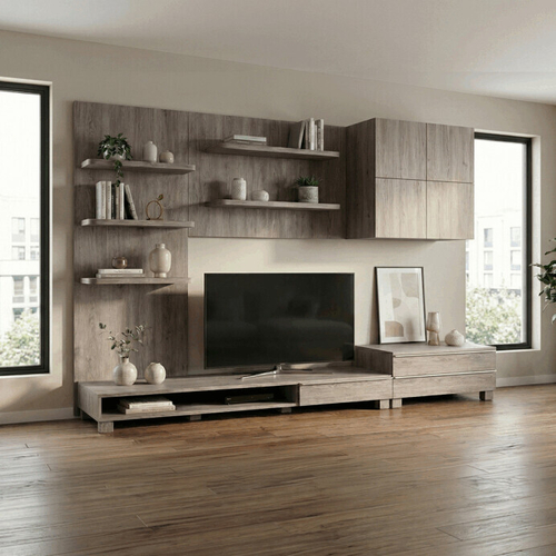 Obývací stěna 300x59x210cm, mdf, hnědá, 9HQ08