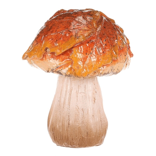 Houba z polyresinu - kulatý klobouk s listím, žlutá
