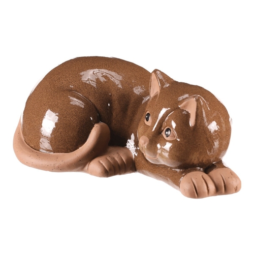 Kočka - keramická figurka, ležící, vel. S, tmavě hnědá