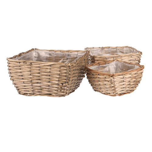 Obal na květiny - proutěný truhlík, hranatý, cena za sadu 3 ks