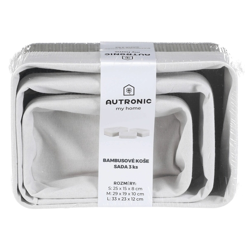 Koš regálový - bambus, šedý, cena za sadu 3 ks