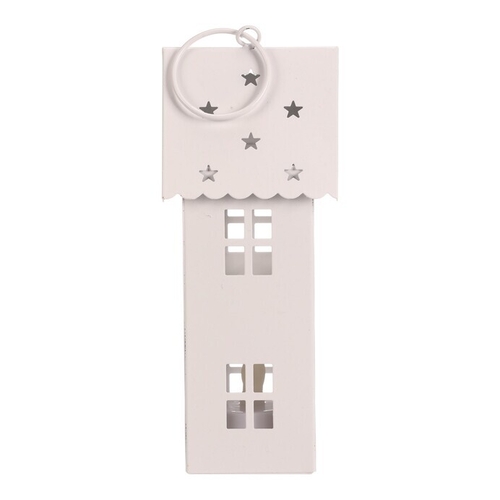 Lucerna mini - kovová, LED svíčka, patrový domek, bílá