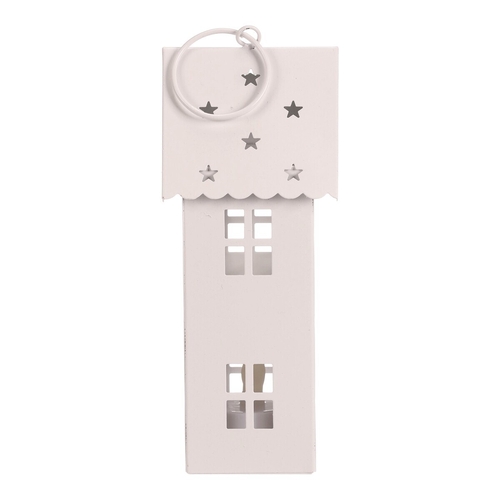 Lucerna mini - kovová, LED svíčka, patrový domek, bílá