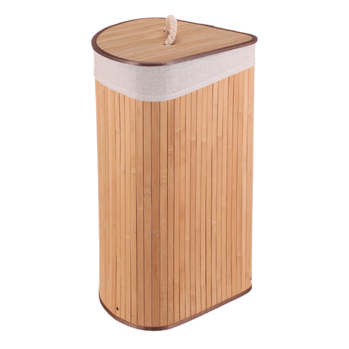Koš prádelní - bambusový, rohový s víkem, přírodní